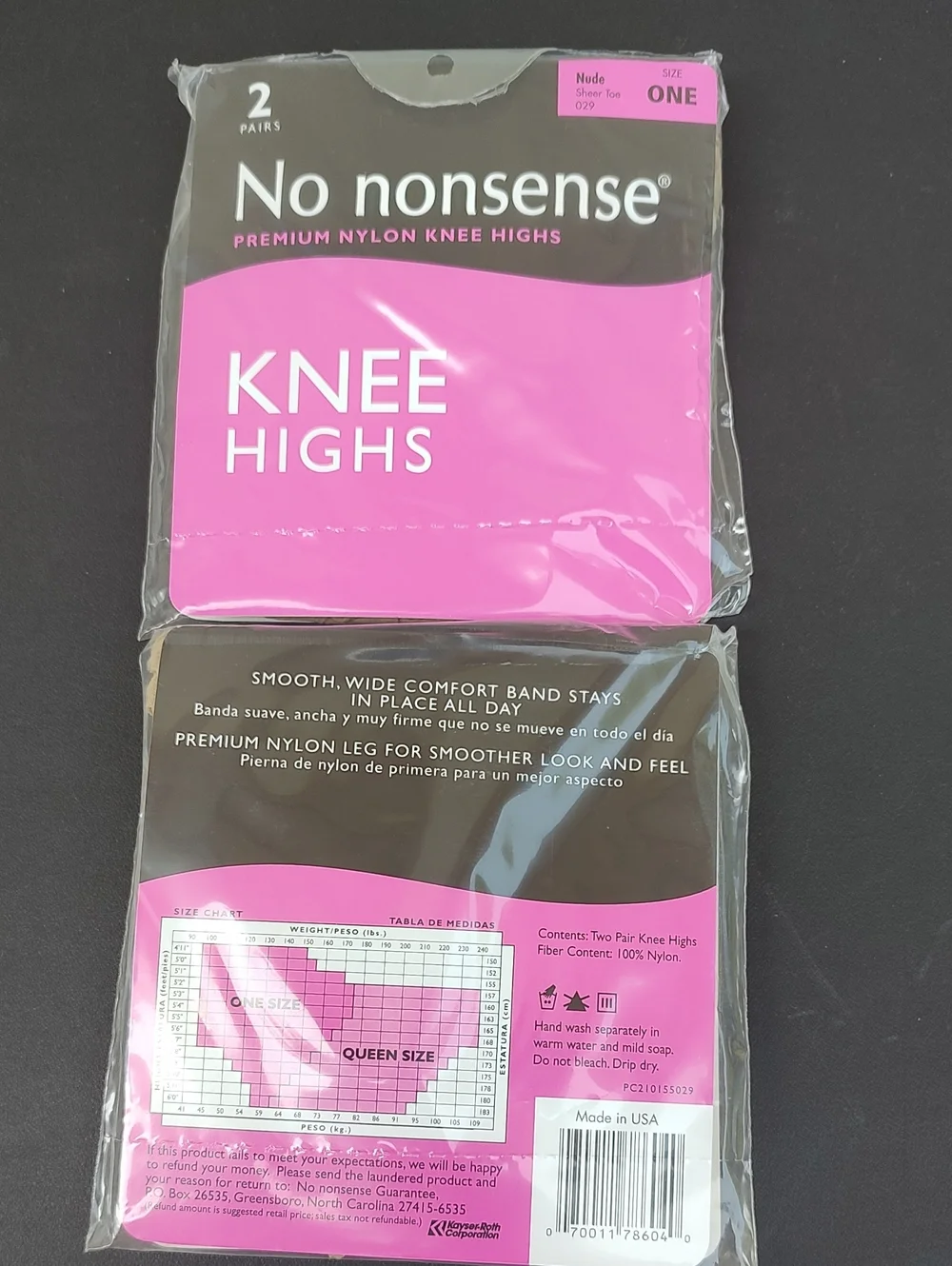 No nonsense Knee Highs - Pink & Black Packaging (2 Pairs)  2 Packs Made In USA